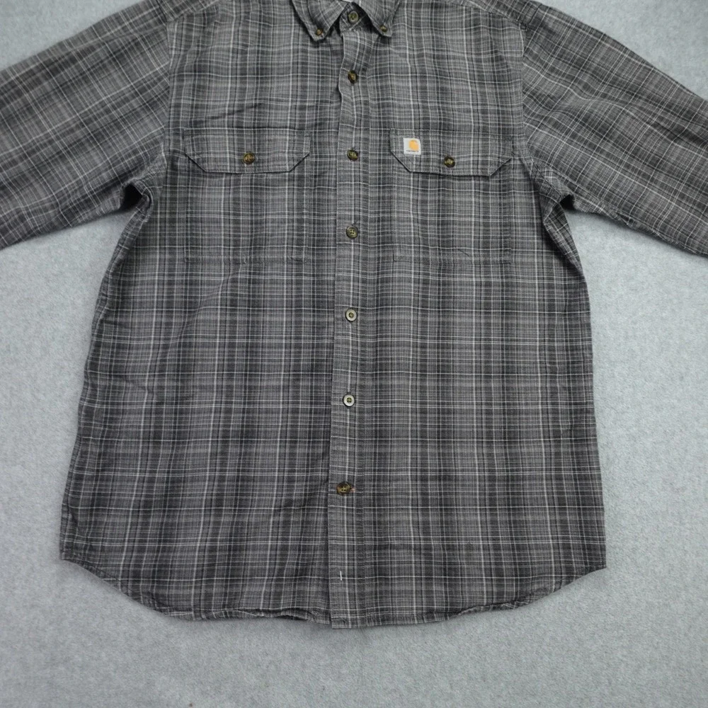 Carhartt Shirt Mens M Gray Plaid Relaxed Fit Long Sleeve Button Up Workwear‎